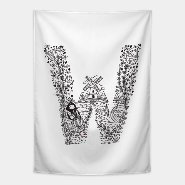 Letter W (Buu&Luu Alphabet) Tapestry by yuliia_bahniuk