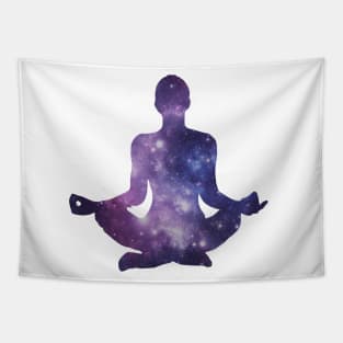 Meditation in Space Purple Lotus Pose Tapestry