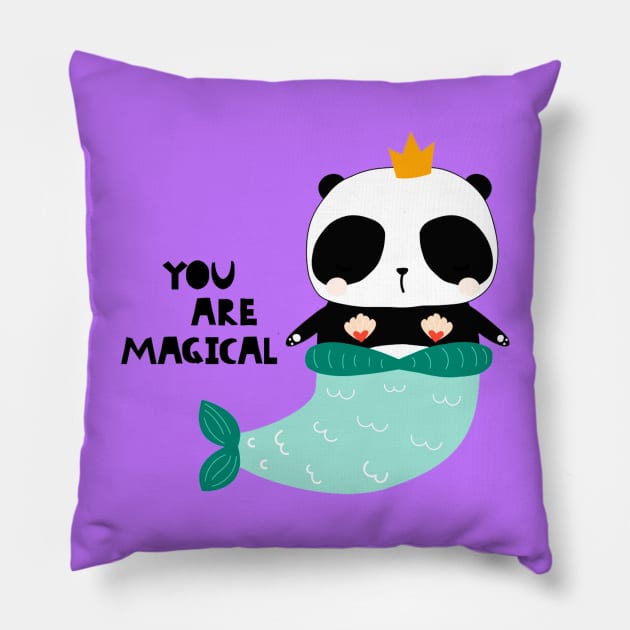 You Are Magical Funny Panda Mermaid Lover Quote Pillow by Squeak Art