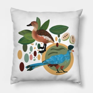 Great blue turacos and fulvous whistling ducks design Pillow