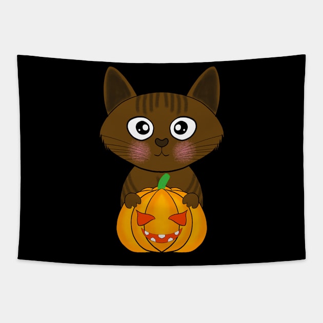 Halloween cute cat pumpkin Tapestry by ArtDigitalWings