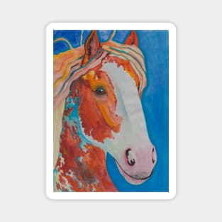 Red orange horse on blue background Magnet