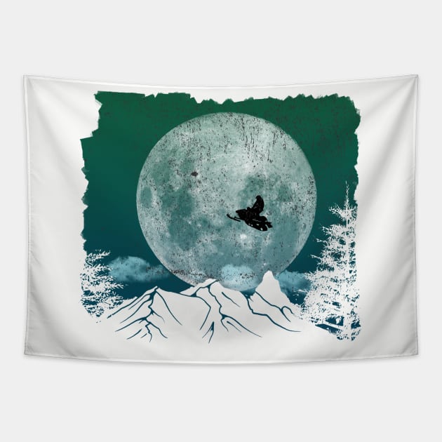 Snowmobile Freestyle - Green Night Tapestry by MerlinArt