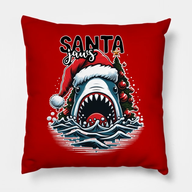 Santa Jaws - Christmas Tree Design Pillow by Trendsdk