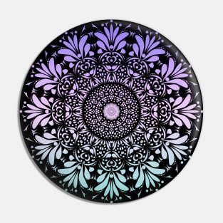 Purple and Teal Ombre Floral Leaf Mandala Flower on Black Pin