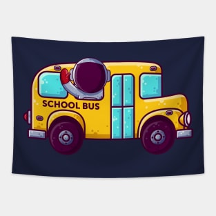 Cute Astronaut School Bus Cartoon Tapestry