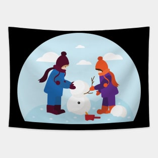 Kids making a Snowman Tapestry