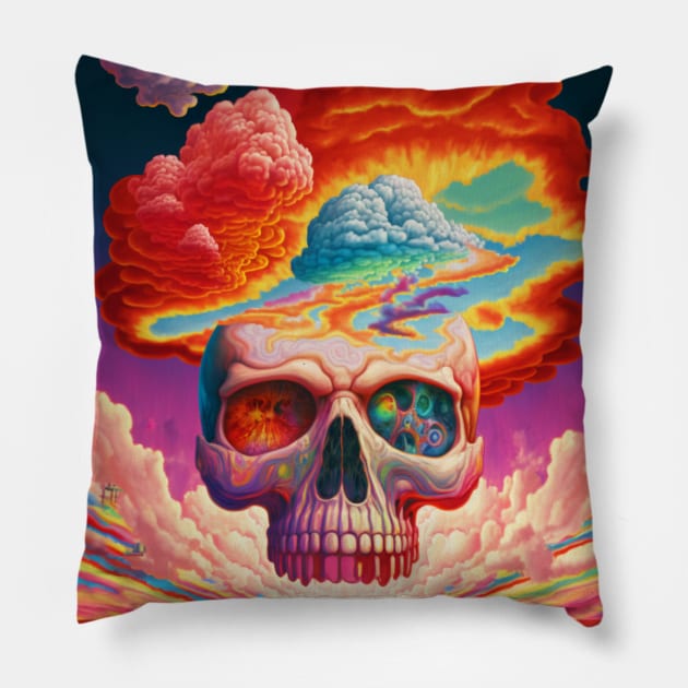 Surreal Skull Colorful Pillow by gibah