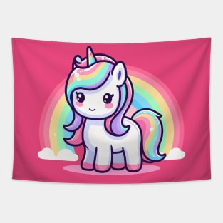 cute unicorn with rainbow cartoon Tapestry