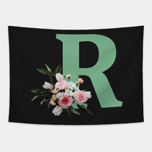 Letter R green with colorful flowers Tapestry