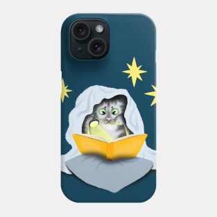 Cat Reading a Book with a Flashlight Phone Case