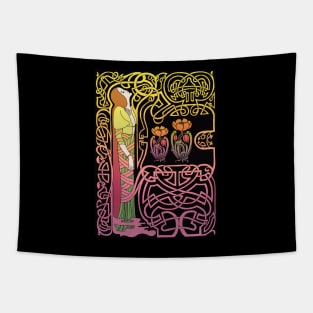 Celtic Girl (pink on black) Tapestry