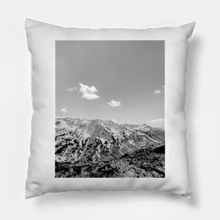 Rocky mountain peak and sky, black and white photography Pillow