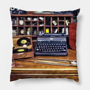 Vintage Typewriter and Vinyls Pillow