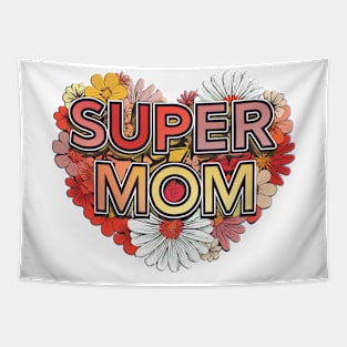 Vintage Super Mom Floral Emblem Tapestry