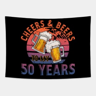 50th Birthday Gift Cheers And Beers To My 50 Years Tapestry