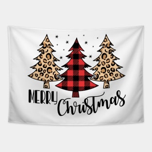 Merry Christmas Cheetah and Buffalo Plaid Design Tapestry