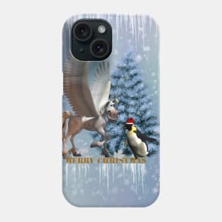 Merry christmas, funny pegasus with penguin Phone Case