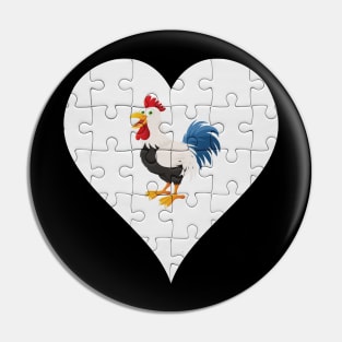Jigsaw  Rooster Heart Design - Farm Animals Rooster Pin