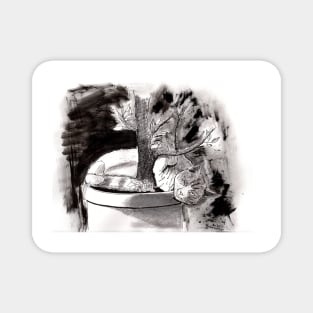 Cat in Flower Pot Expressive Ink Illustration Magnet