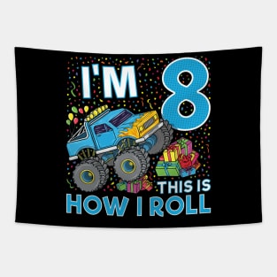 8th Birthday Monster Truck Party Gift 8 Year Old Boy Tapestry