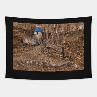 Rustic Blue Cap Castle Tapestry