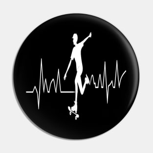 Roller Skate line drawing and heartbeat in white for skaters and roller derby fans Pin