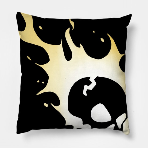 Flaming Skull Yellow Pillow by Owllee Designs