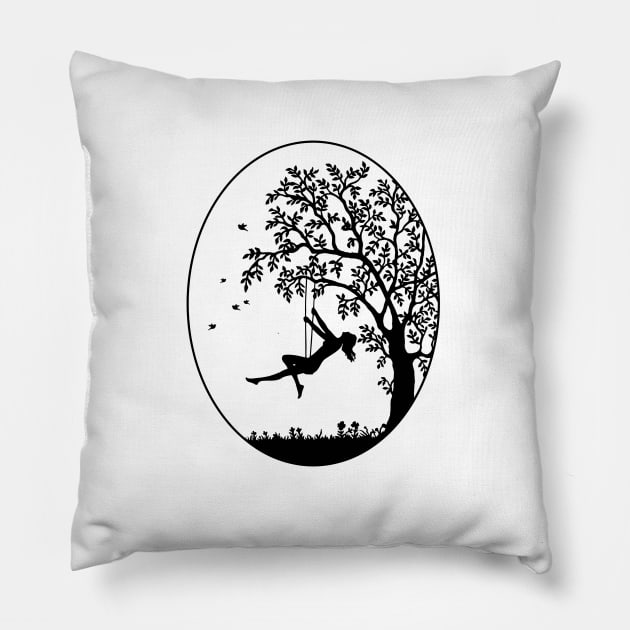 Happy Days - Girl On Swing Silhouette Pillow by Korry