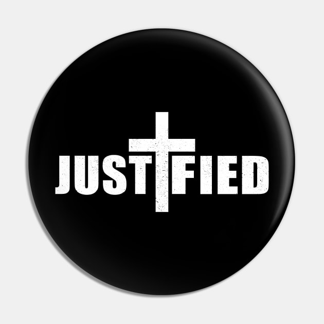 Justified Jesus Cross Christian Faith Pin by Sleazoid