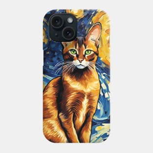 Adorable Abyssinian Cat Breed Painting in a Van Gogh Starry Night Art Style Phone Case