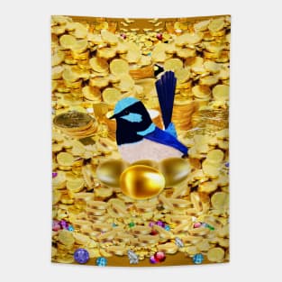 Blue Fairy Wren in a Bed of Treasure Tapestry