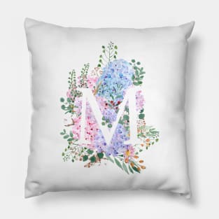 botanical monogram alphabet M hydrangea flowers Pillow