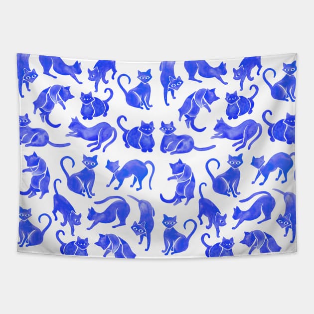 Blue cat positions Tapestry by CatCoq