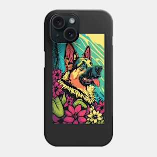 German Shepherd Dog Vibrant Tropical Flower Tall Retro Vintage Digital Pop Art Portrait 2 Phone Case