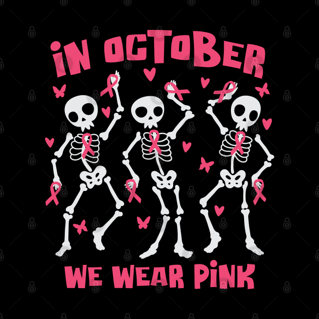 Breast Cancer Awareness Halloween Skeletons Dancing by Graphic Duster