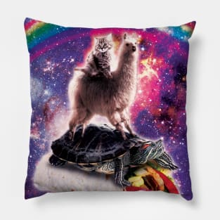 Space Cat Llama Turtle Riding Burrito Pillow