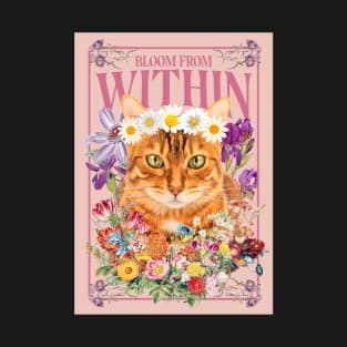 Boho Floral Bohemian Cute Orange Tabby Cat Mom T-Shirt