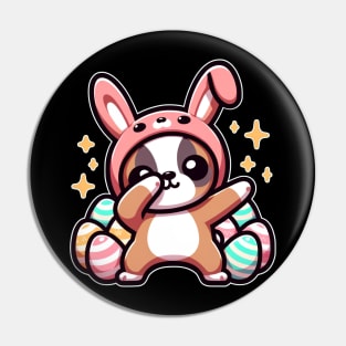 Dabbing Boxer Wearing Bunny Costume Pin