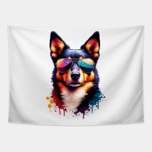 Watercolor Beauceron Wearing Sunglasses Tapestry