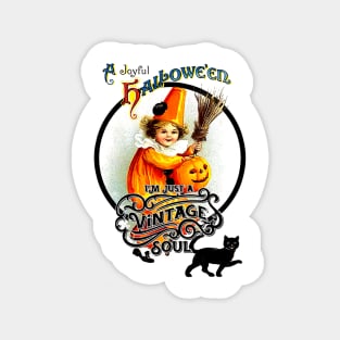 Vintage Retro Halloween Witch with Black Cat and Pumpkin Magnet