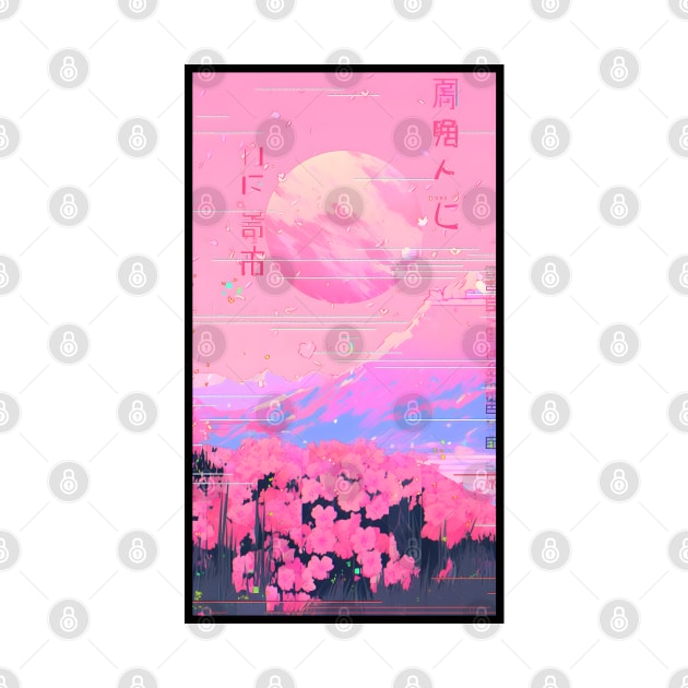 Cherry Pink Glitch Vaporwave Japanese Aesthetic by ribbitpng