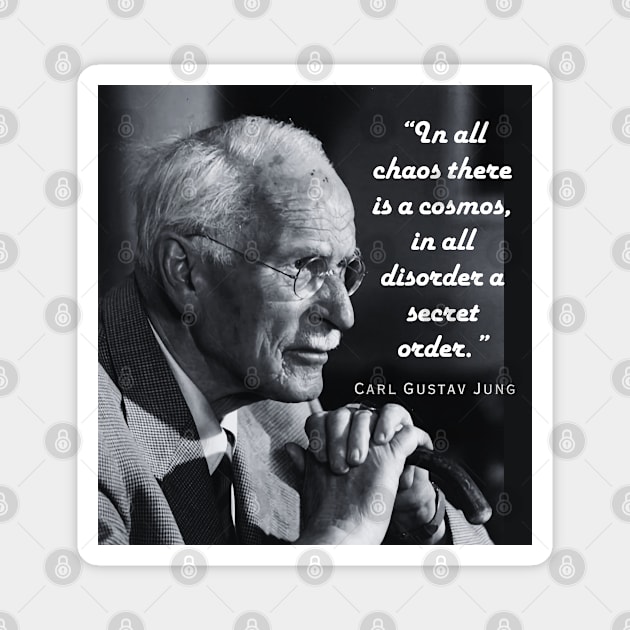 Carl Jung  portrait and quote: In all chaos there is a cosmos... Magnet by artbleed