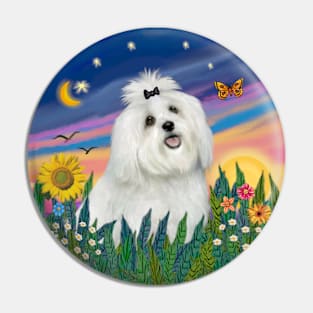 "Sunrise Garden" with an Adorable Maltese Pin