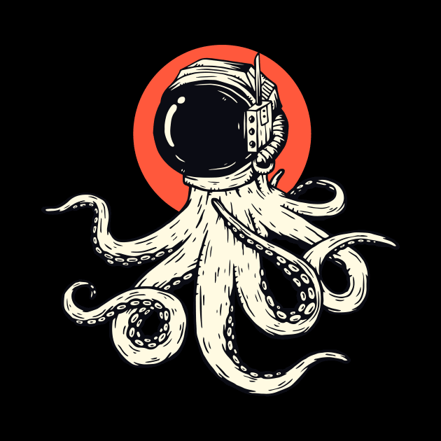 Vintage Astronaut Octopus Sketch // Retro Space Octopus by Now Boarding