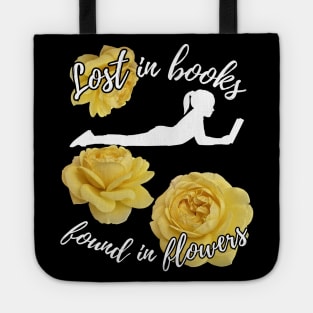 Lost in Books, Found in Flowers – book lover among yellow roses Tote