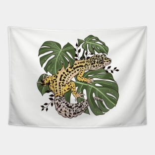 Leopard Gecko and Monstera deliciosa Tapestry