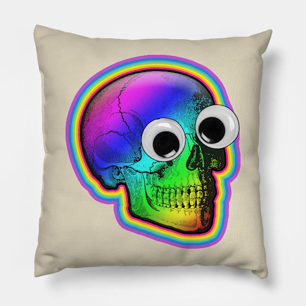 Googly Eyed Rainbow Skull Pillow by DankFutura