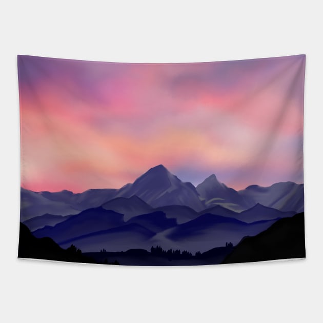 Sunset and Mountains Tapestry by Flowering Words