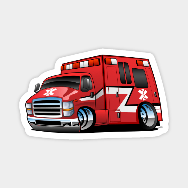 Paramedic EMT Ambulance Rescue Truck Cartoon Magnet by hobrath